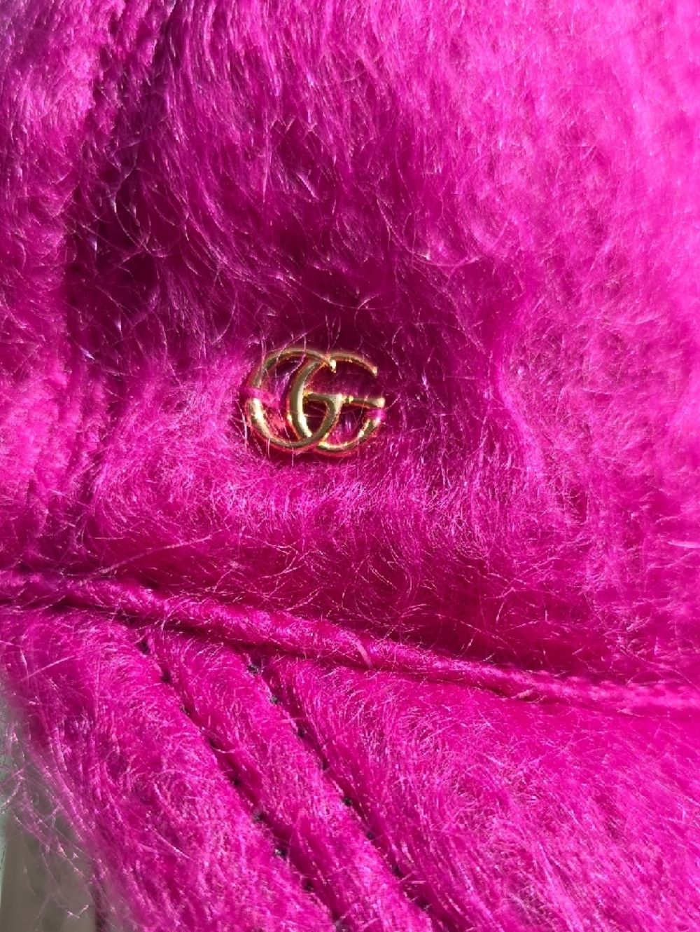 Gucci Fuchsia Mohair Baseball Cap with Gold GG Accent - Picture 6 of 12